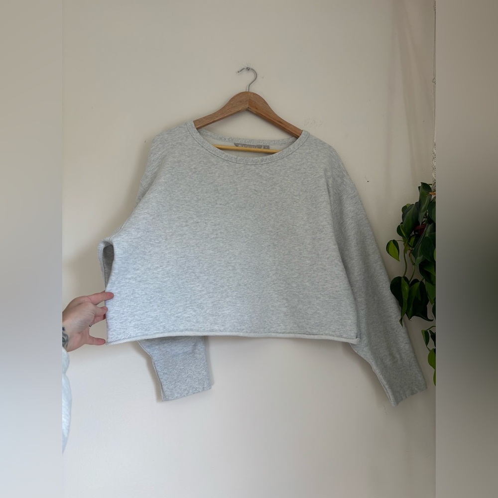 SOLD- Athleta French Terry Rolled-Hem Crop Sweatshirt in Stone - Picture 3 of 7